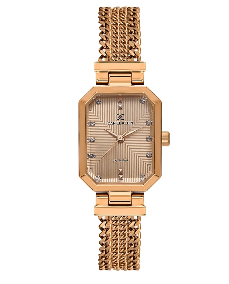 DANIEL KLEIN Women's Stainless Steel Rose Gold Alloy Case Analog Rose Gold Square Emboss Dial Japanese Quartz Premium 30 Meters Water Resistant